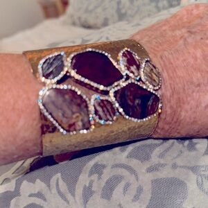 BCBG MAXAZRIA Natural Stone Mosaic Gold Cuff Bangle